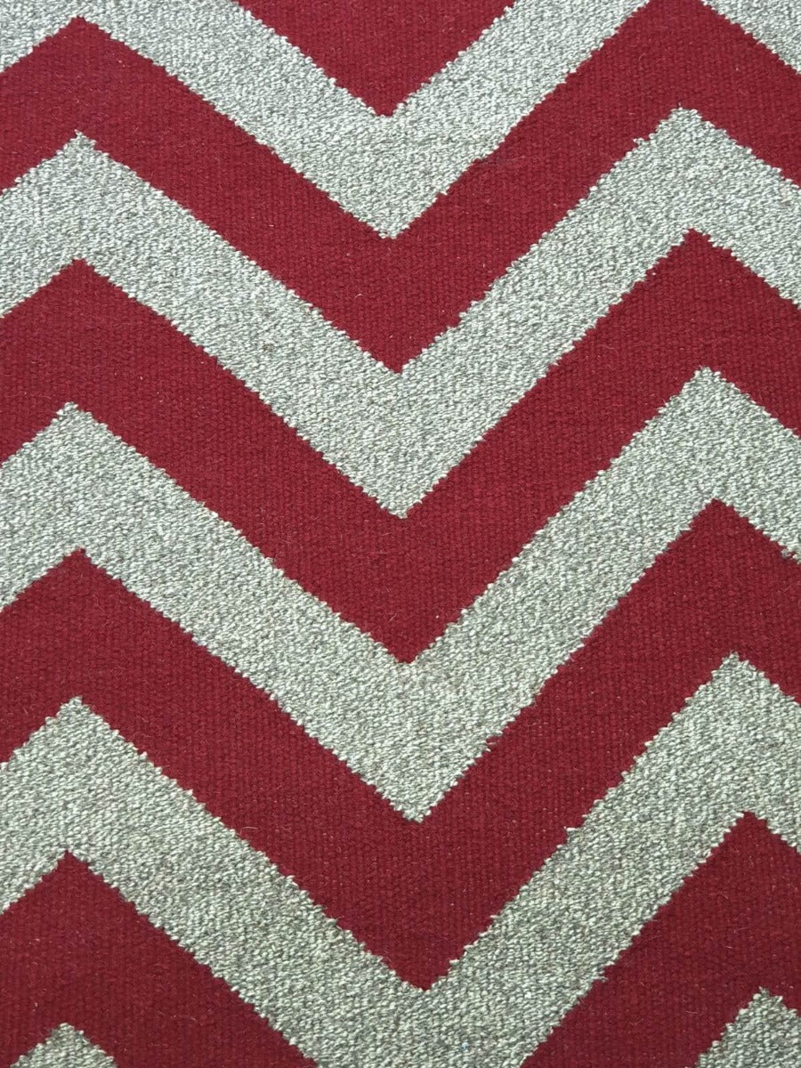 Modern Handwoven Quality Wool Rug - Cheveron - Red/Natural - 160x230cm