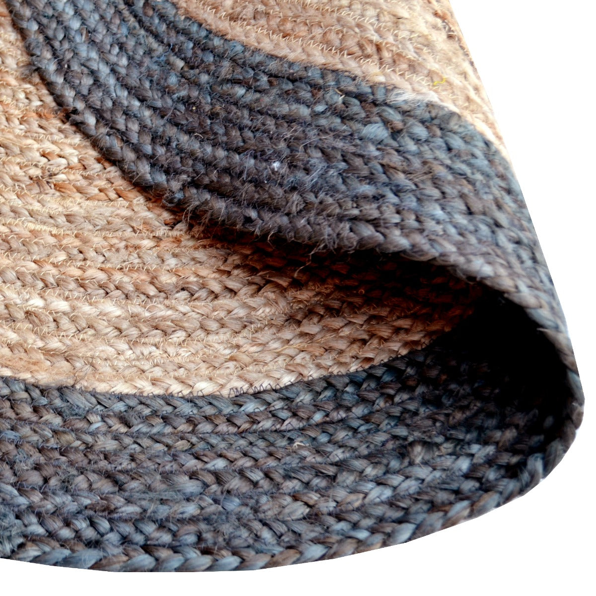 Tribal Round Jute Rug-Ripple 1107-Natural/Turquoise-100x100cm