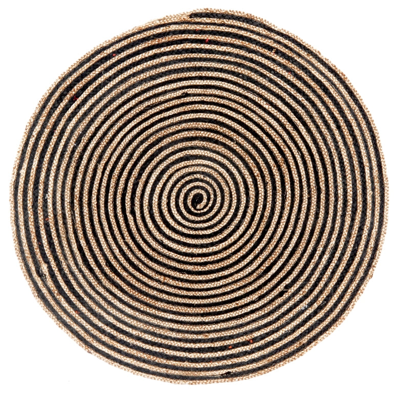 Tribal Handmade Round Jute Rug - 1037 - Natural/Black - 120x120
