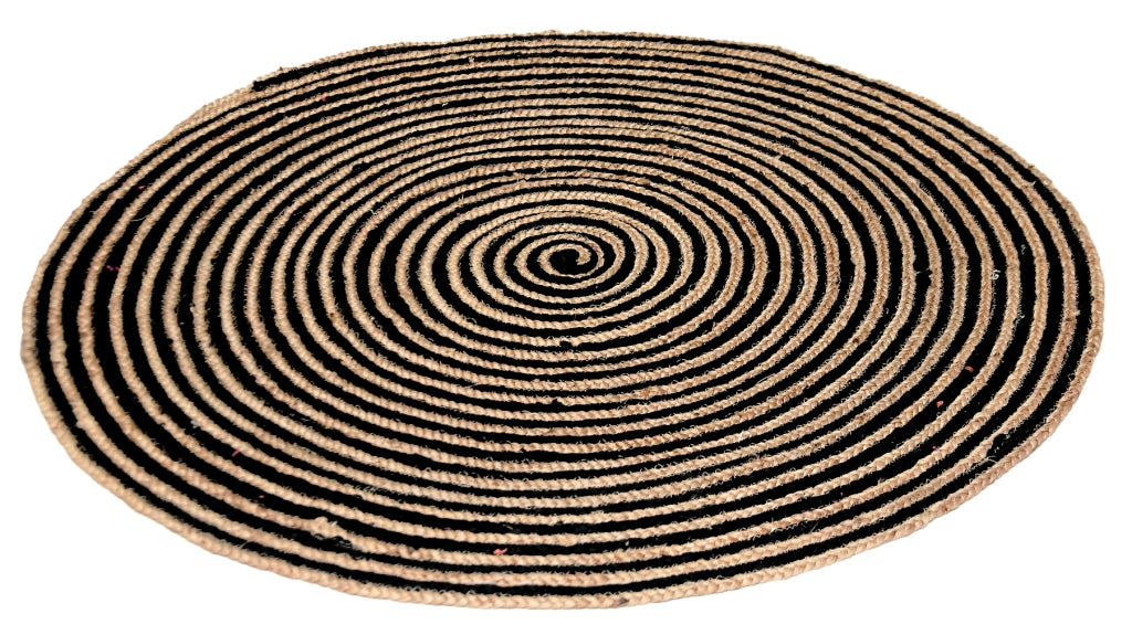 Tribal Handmade Round Jute Rug - 1037 - Natural/Black - 120x120