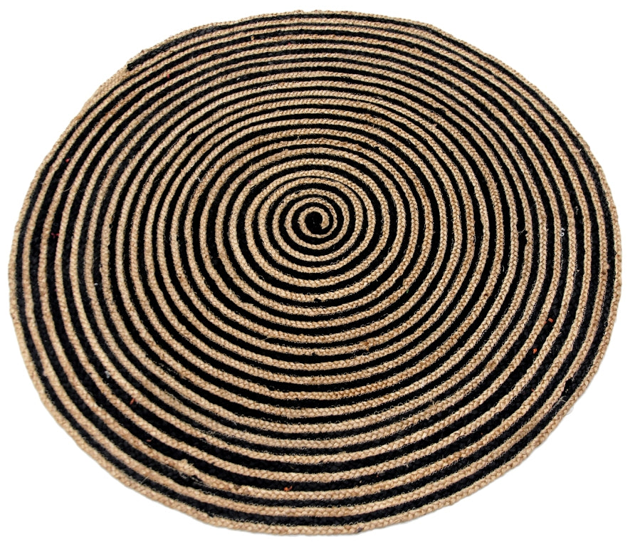 Tribal Handmade Round Jute Rug - 1037 - Natural/Black - 120x120