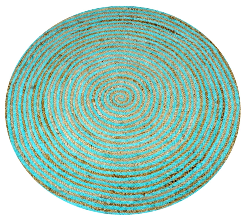 Handwoven Tribal Round Jute Rug - 1037 - Natural/Blue-120x120