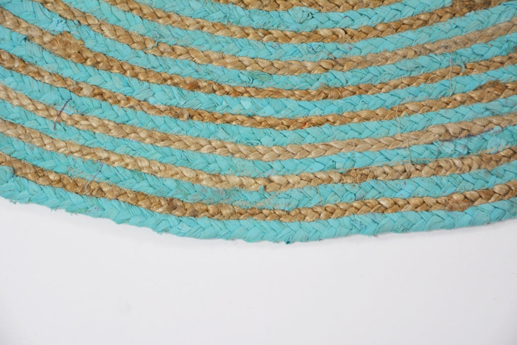 Handwoven Tribal Round Jute Rug - 1037 - Natural/Blue-120x120