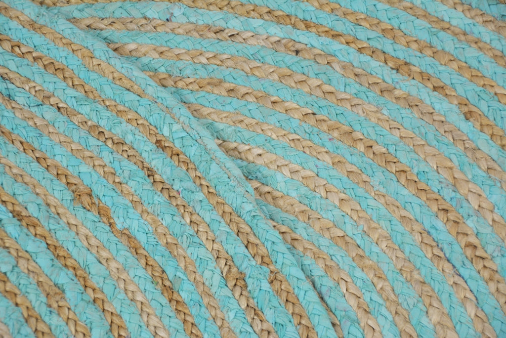 Handwoven Tribal Round Jute Rug - 1037 - Natural/Blue-120x120