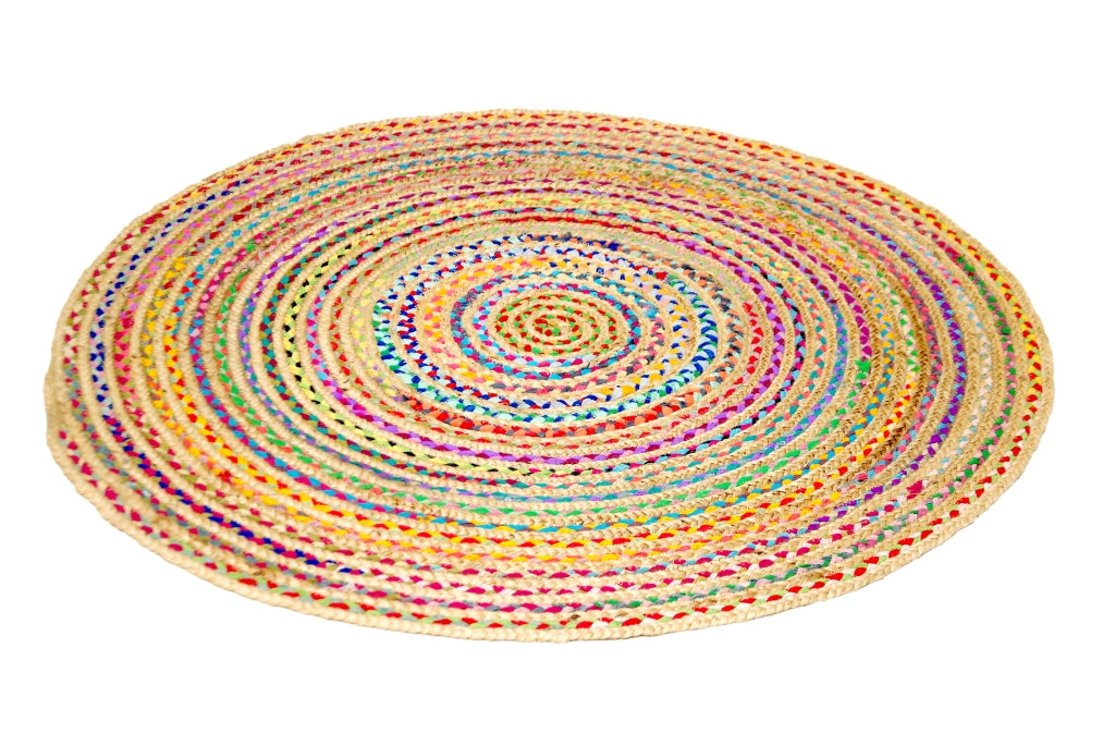 Tribal Handmade Round Jute Rug - 1037 - Natural/Multi - 100x100