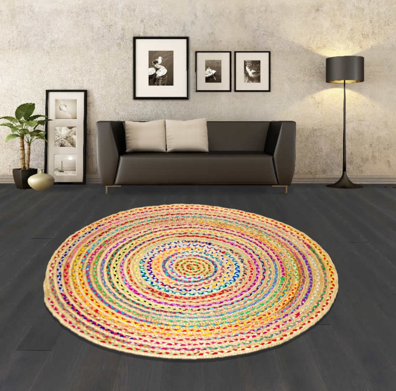Tribal Handmade Round Jute Rug - 1037 - Natural/Multi - 100x100
