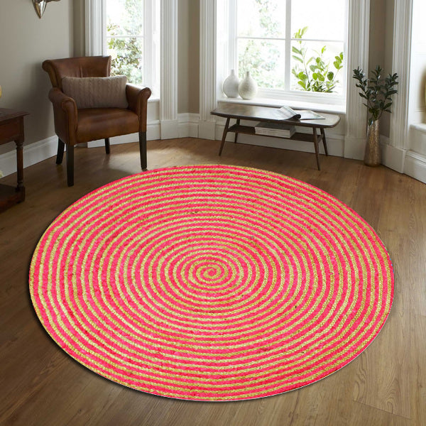Handwoven Tribal Round Jute Rug - 1037 - Natural/Red-120x120