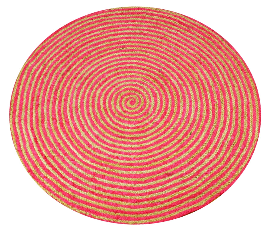 Handwoven Tribal Round Jute Rug - 1037 - Natural/Red-120x120