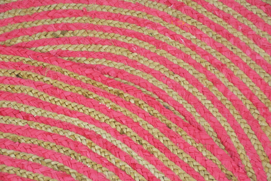 Handwoven Tribal Round Jute Rug - 1037 - Natural/Red-120x120