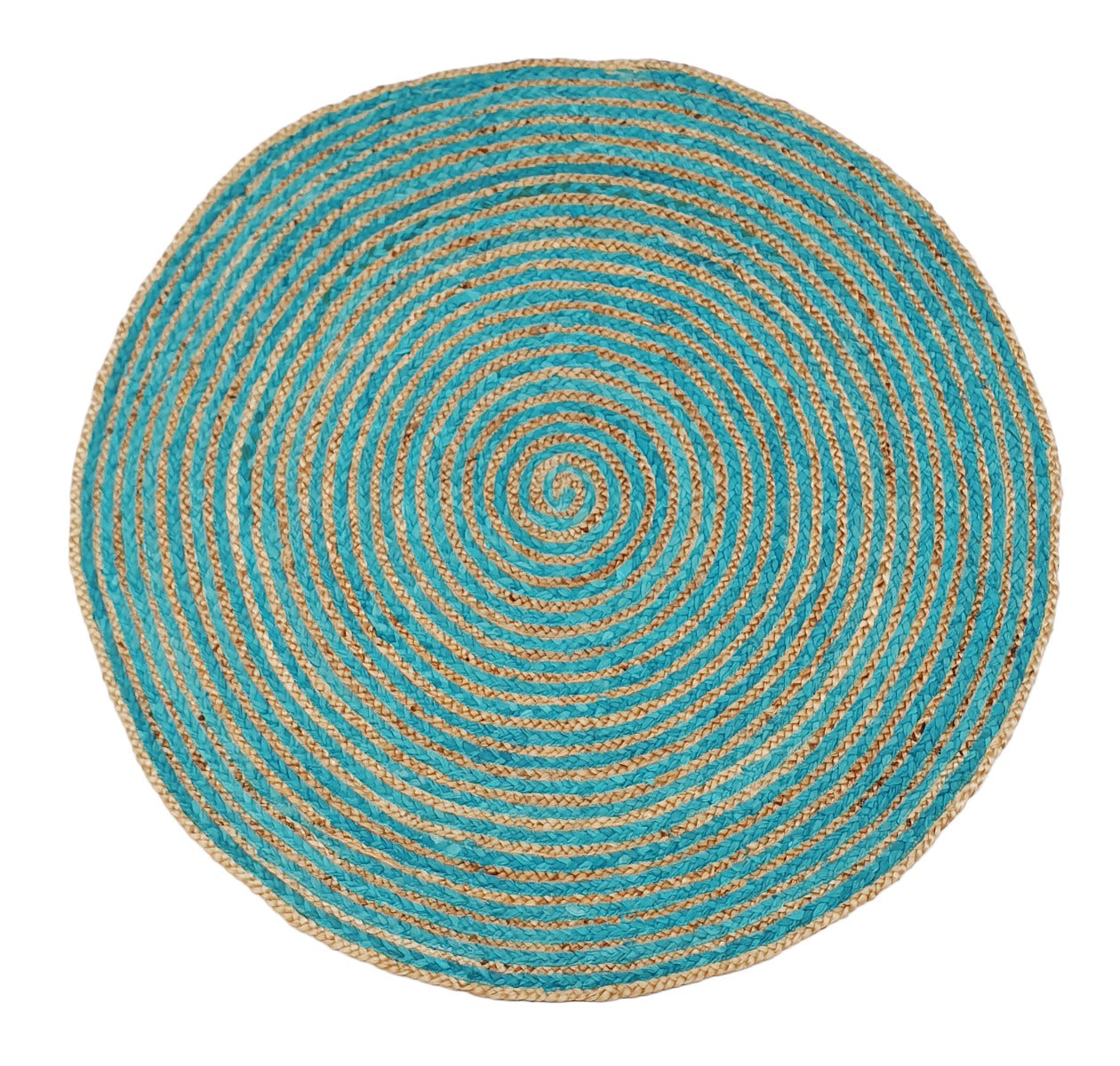 Tribal Round Handwoven Jute Rug - 1037 - Natural/Sky Blue - 120x120cm
