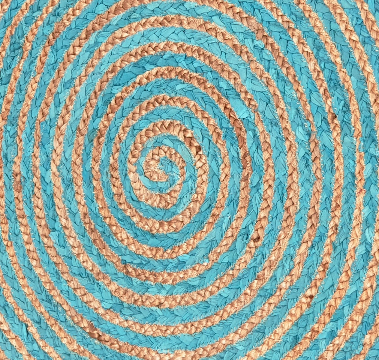 Tribal Round Handwoven Jute Rug - 1037 - Natural/Sky Blue - 120x120cm