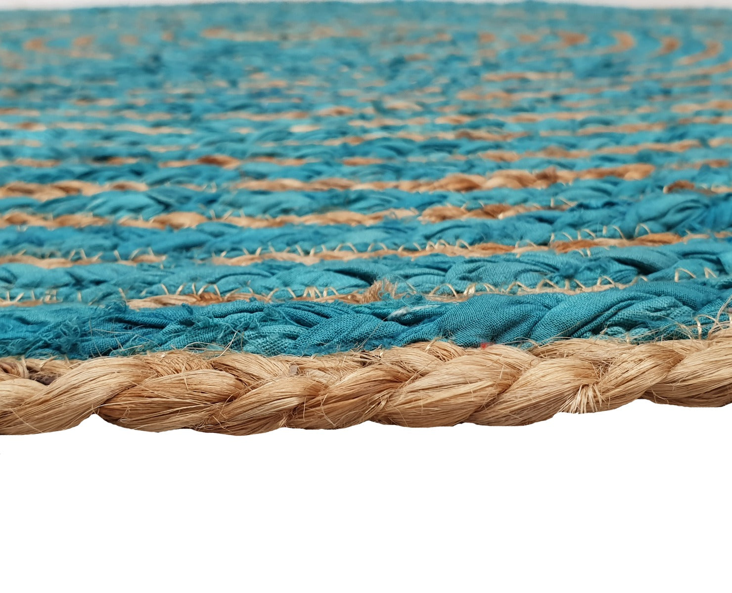 Tribal Round Handwoven Jute Rug - 1037 - Natural/Sky Blue - 120x120cm
