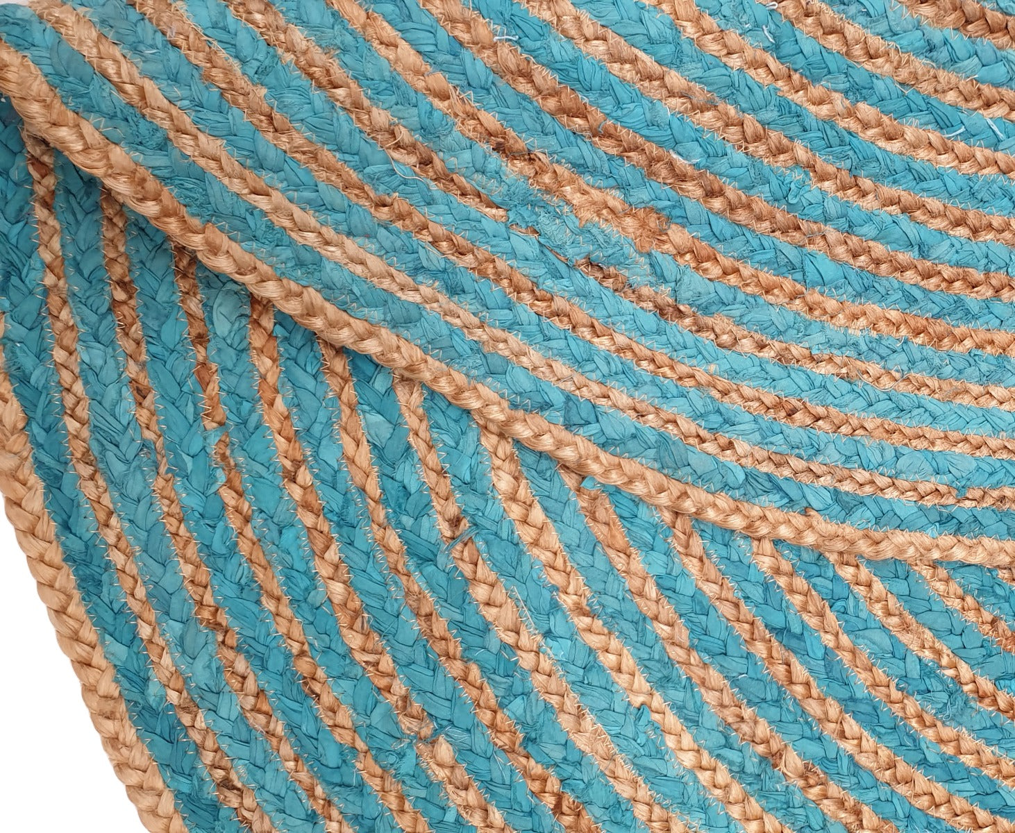 Tribal Round Handwoven Jute Rug - 1037 - Natural/Sky Blue - 120x120cm