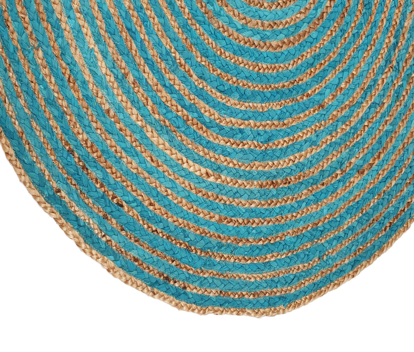 Tribal Round Handwoven Jute Rug - 1037 - Natural/Sky Blue - 120x120cm