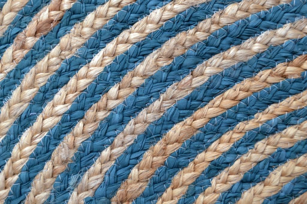 Handwoven Tribal Jute Rug - 1037 - Natural/Turquoise Blue - 120x120cm