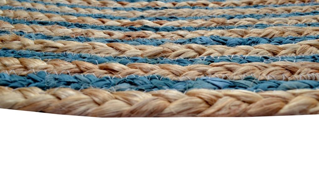 Handwoven Tribal Jute Rug - 1037 - Natural/Turquoise Blue - 120x120cm