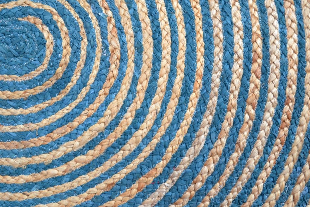 Handwoven Tribal Jute Rug - 1037 - Natural/Turquoise Blue - 120x120cm