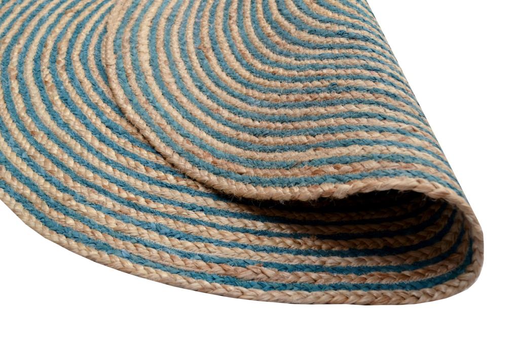 Handwoven Tribal Jute Rug - 1037 - Natural/Turquoise Blue - 120x120cm