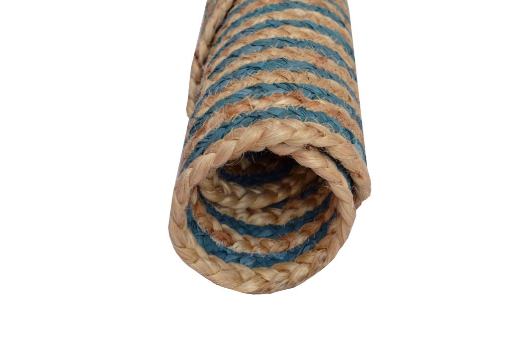 Handwoven Tribal Jute Rug - 1037 - Natural/Turquoise Blue - 120x120cm