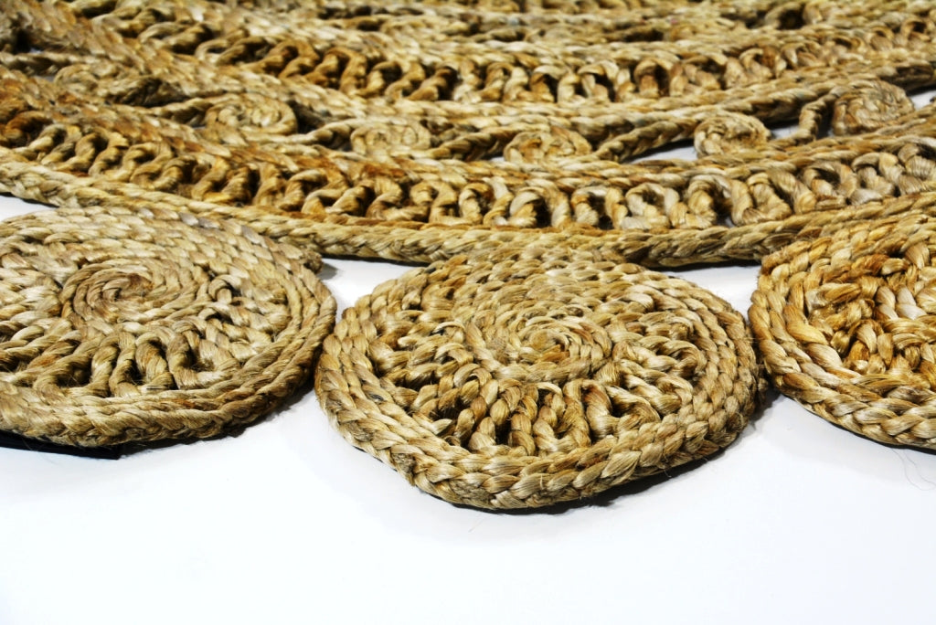 Handwoven Floral Jute Rug - 1038 - Natural - 120x120