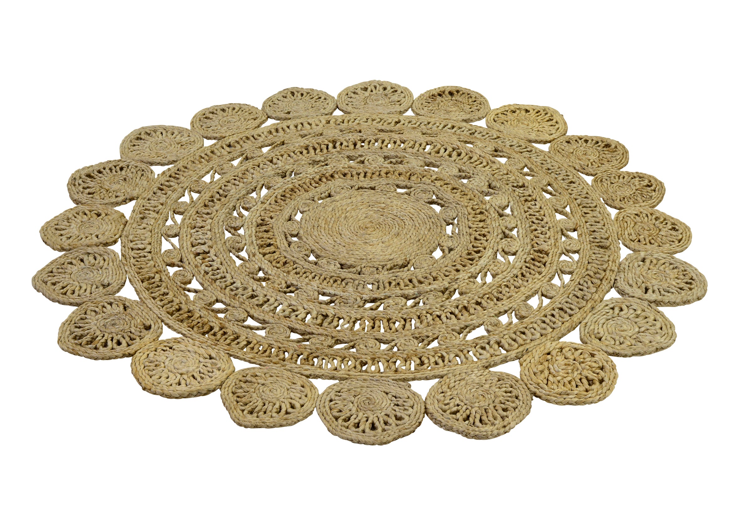 Handwoven Floral Jute Rug - 1038 - Natural - 120x120