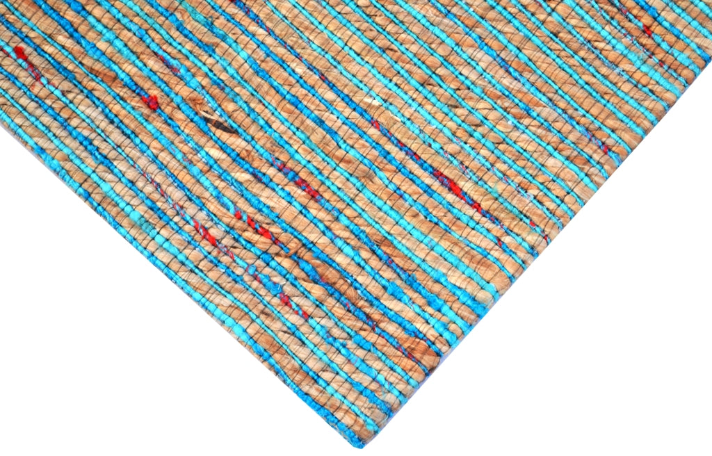 Trendy Handwoven Jute & Silk Rug - Stripe 6001 - Natural/Aqua - 110x160cm