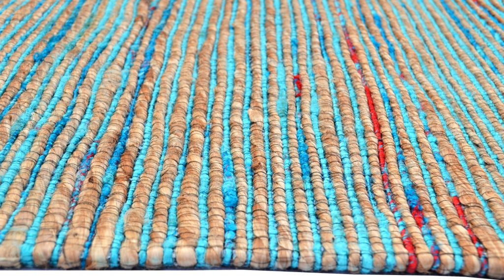 Trendy Handwoven Jute & Silk Rug - Stripe 6001 - Natural/Aqua - 110x160cm