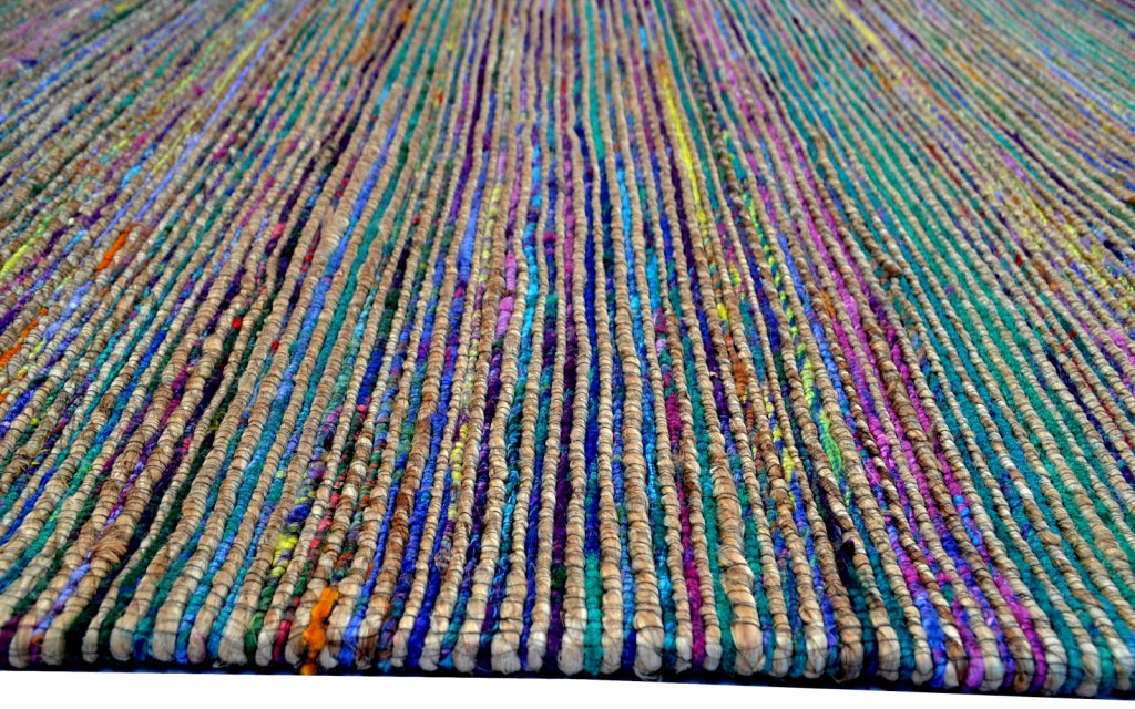 Trendy Handwoven Jute & Silk Rug - Stripe 6001 - Natural/Multi - 110x160cm