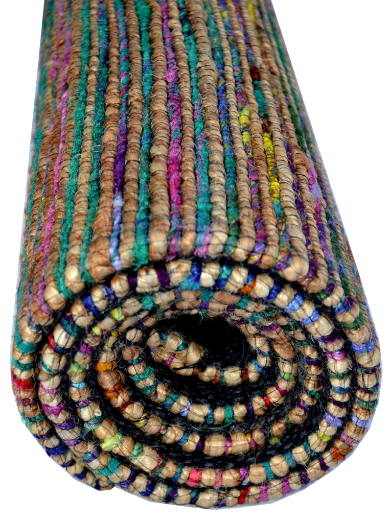 Trendy Handwoven Jute & Silk Rug - Stripe 6001 - Natural/Multi - 110x160cm