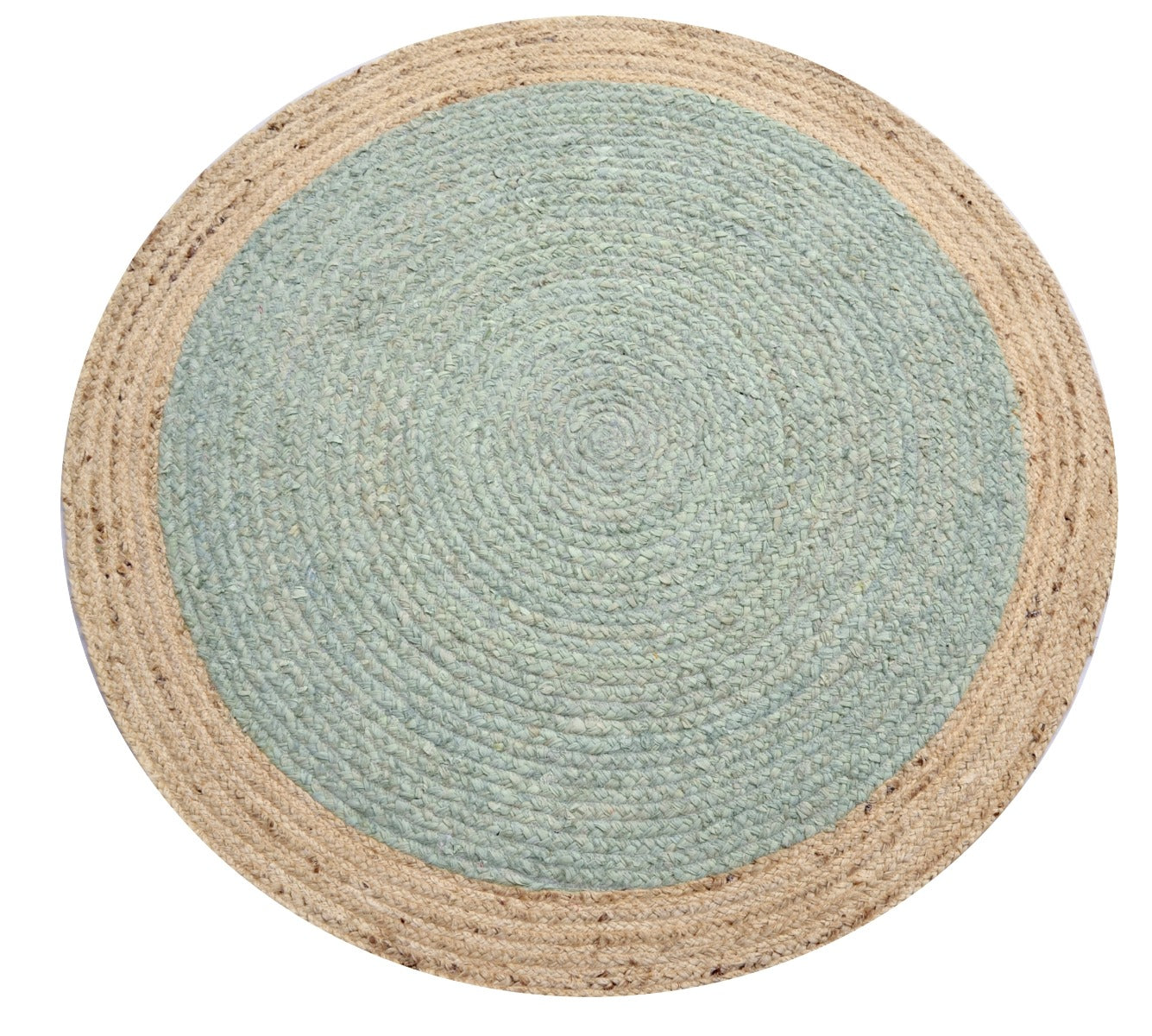 Tribal Round Handwoven Jute Rug - Ripple - Cyan Blue/Natural - 120x120cm
