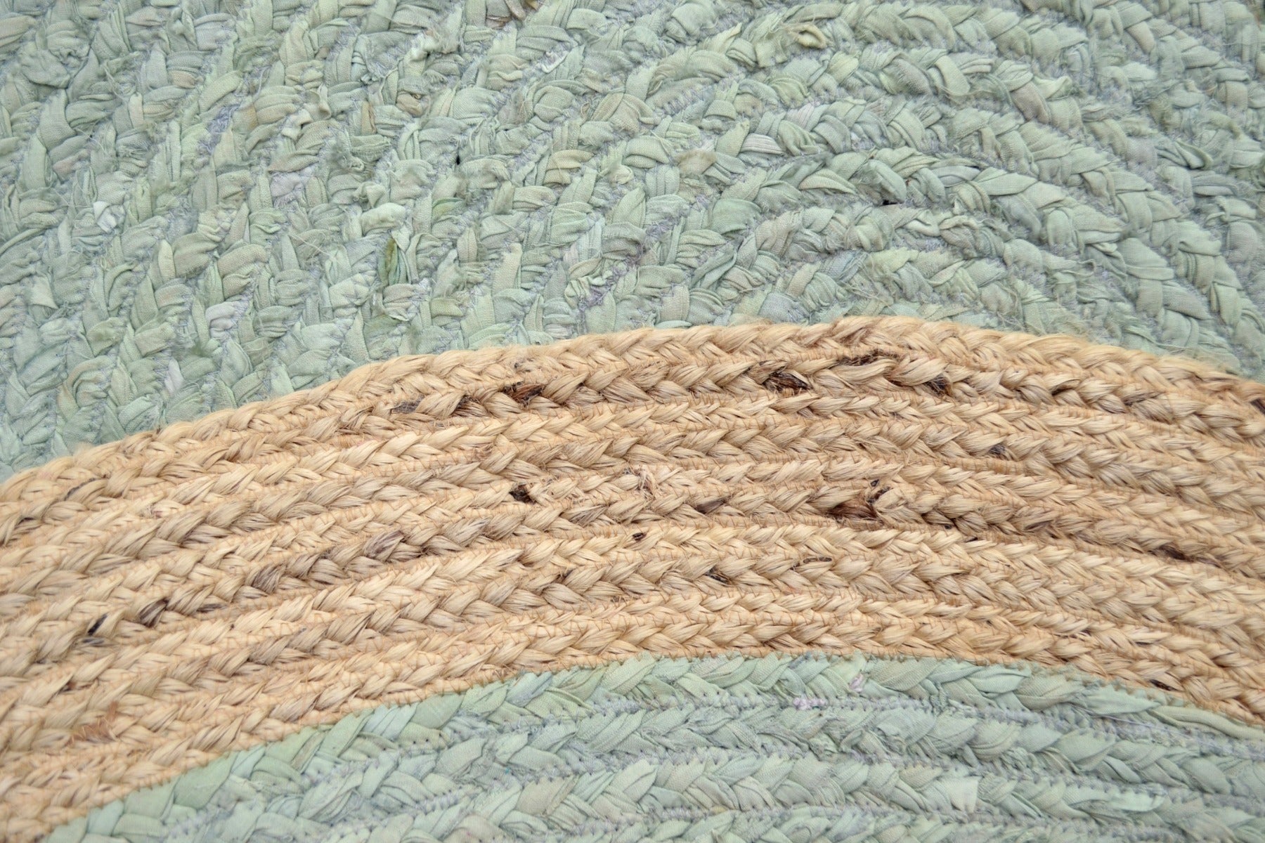 Tribal Round Handwoven Jute Rug - Ripple - Cyan Blue/Natural - 120x120cm