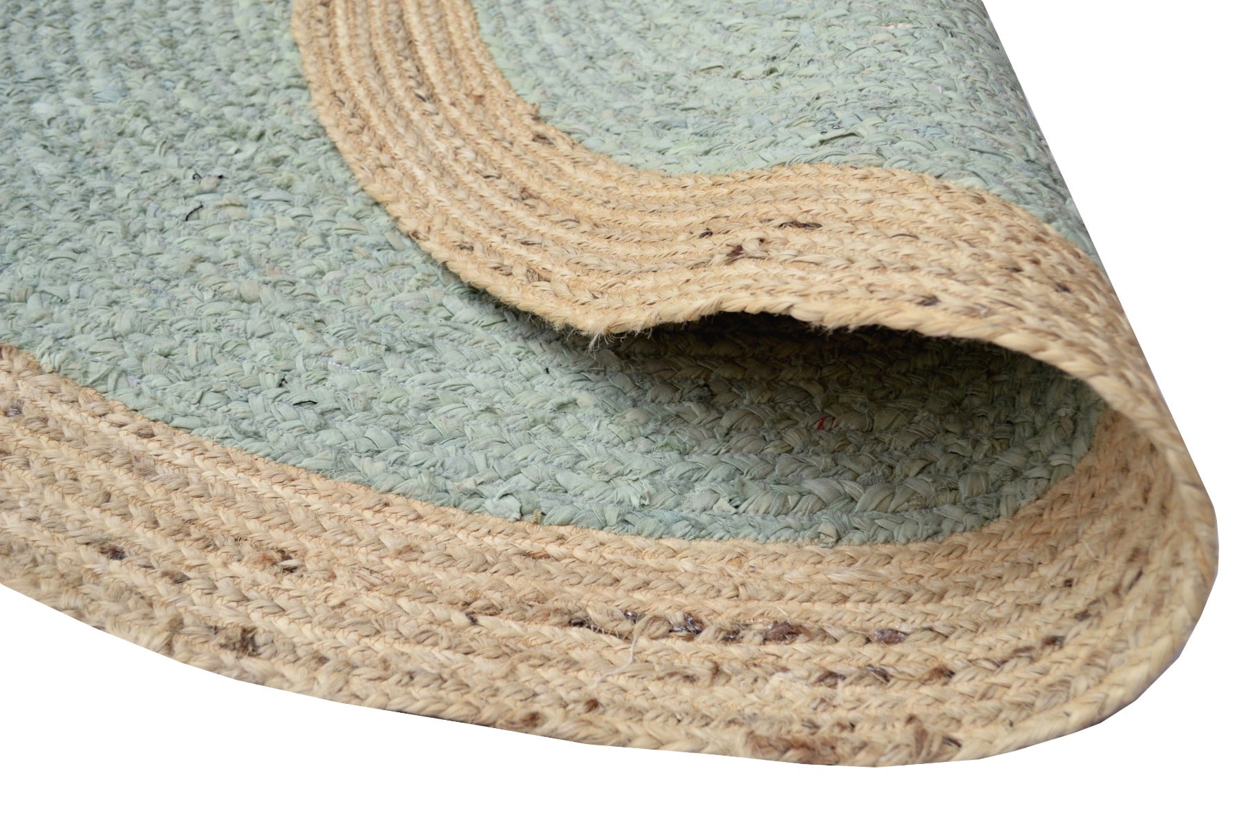 Tribal Round Handwoven Jute Rug - Ripple - Cyan Blue/Natural - 120x120cm