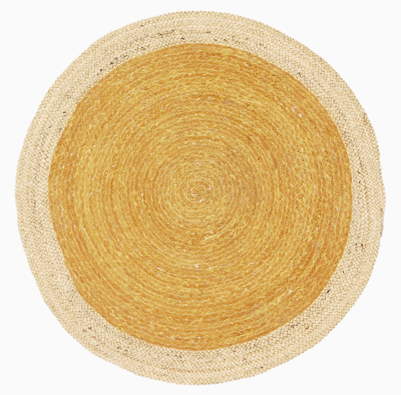 Handmade Round Jute Rug - Ripple - Gold/Natural - 100x100