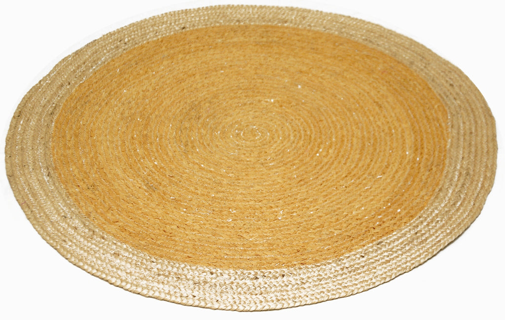 Handmade Round Jute Rug - Ripple - Gold/Natural - 100x100
