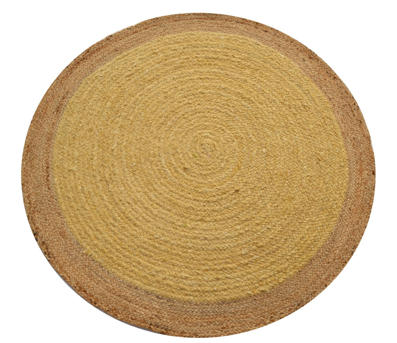 Tribal Round Handwoven Jute Rug - Ripple - Mustard Yellow/Natural - 120x120cm