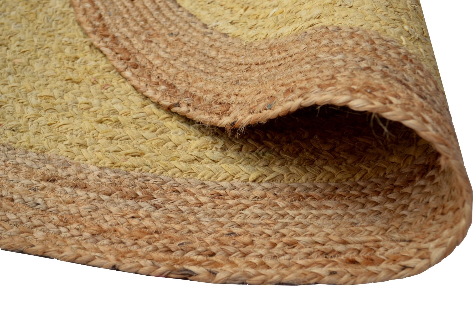 Tribal Round Handwoven Jute Rug - Ripple - Mustard Yellow/Natural - 120x120cm