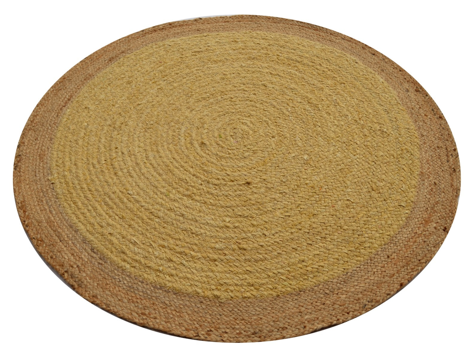 Tribal Round Handwoven Jute Rug - Ripple - Mustard Yellow/Natural - 120x120cm