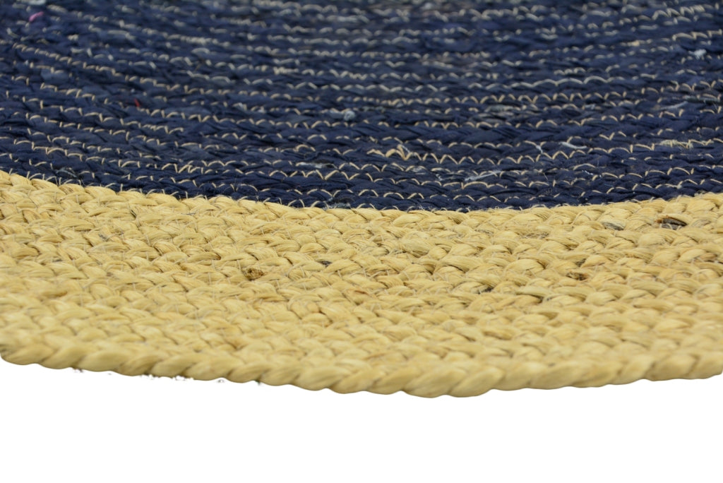 Tribal Handwoven Round Jute Rug - Ripple - Navy/Natural - 100x100cm