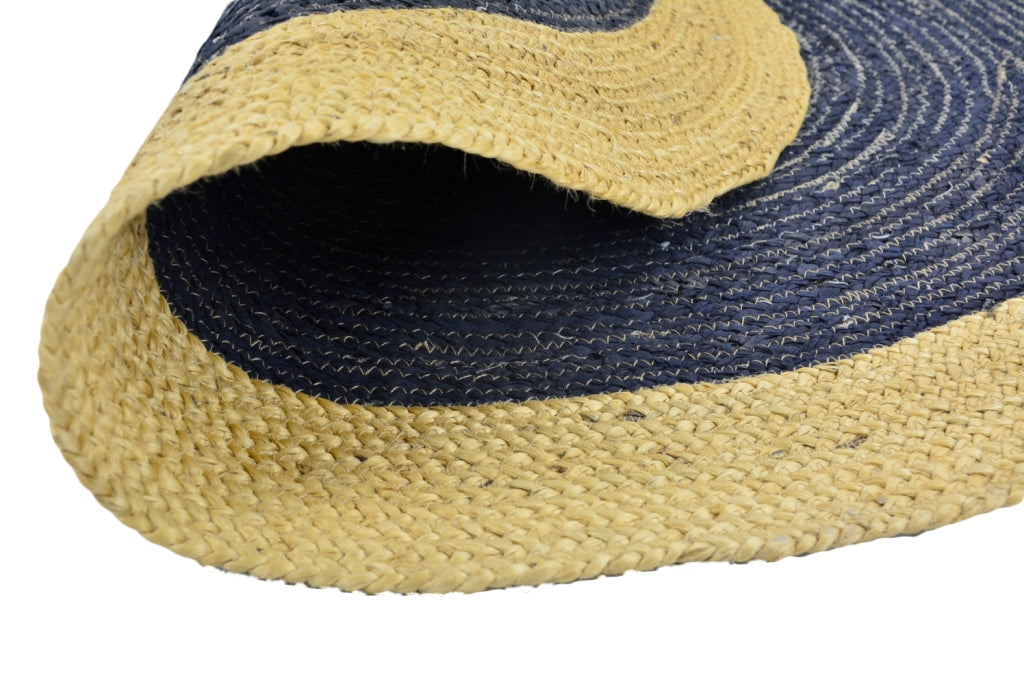 Tribal Handwoven Round Jute Rug - Ripple - Navy/Natural - 100x100cm