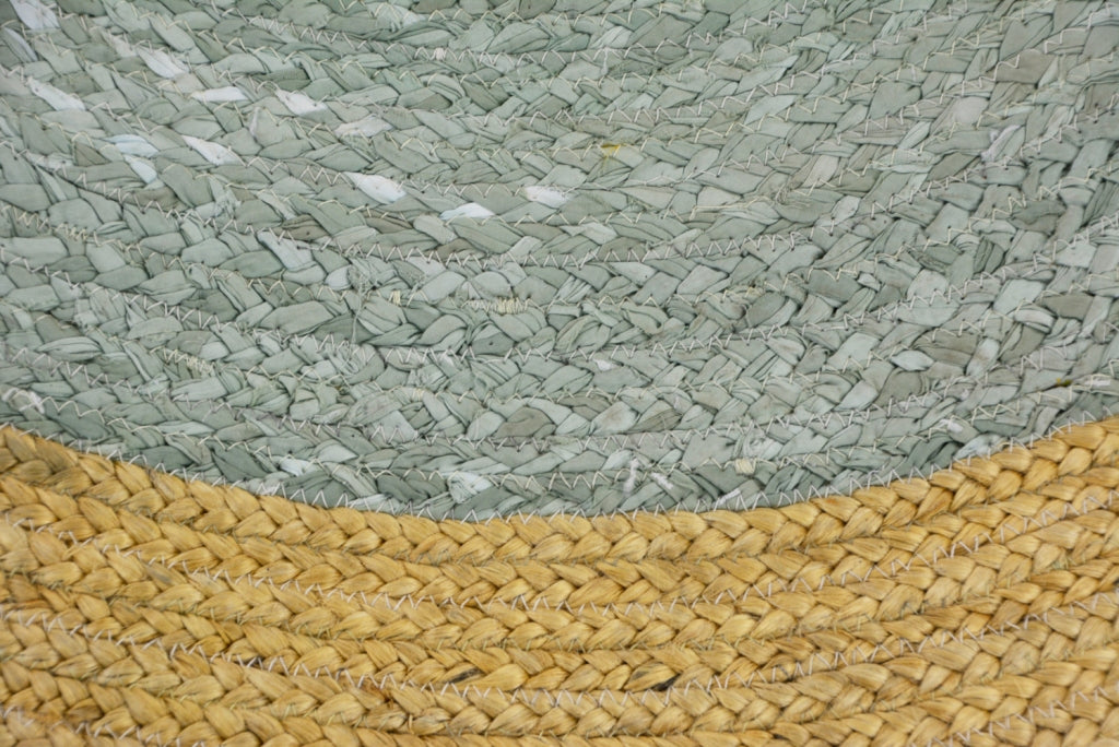 Tribal Handwoven Round Jute Rug - Ripple - Ocean Blue/Natural - 100x100cm