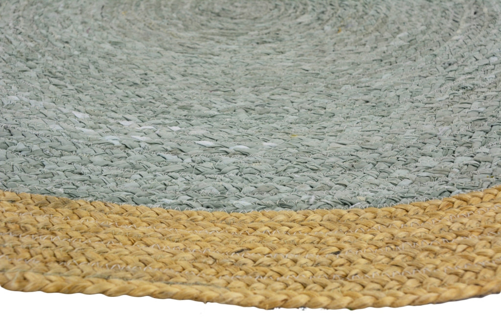 Tribal Handwoven Round Jute Rug - Ripple - Ocean Blue/Natural - 100x100cm
