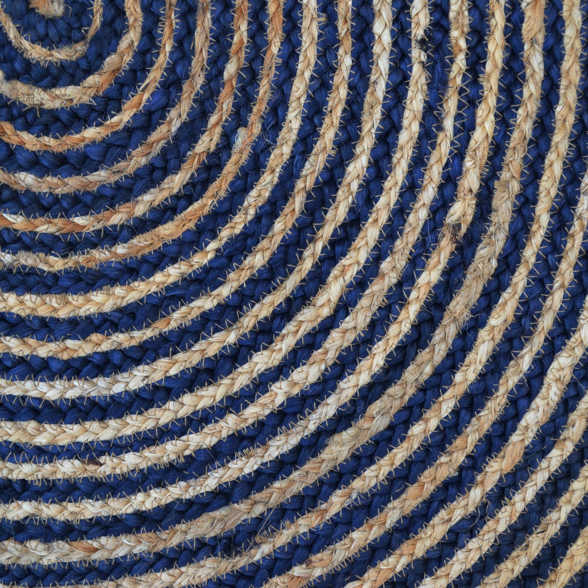 Handwoven Round Jute Rug-Spiral 6009-Natural/Navy-120x120cm