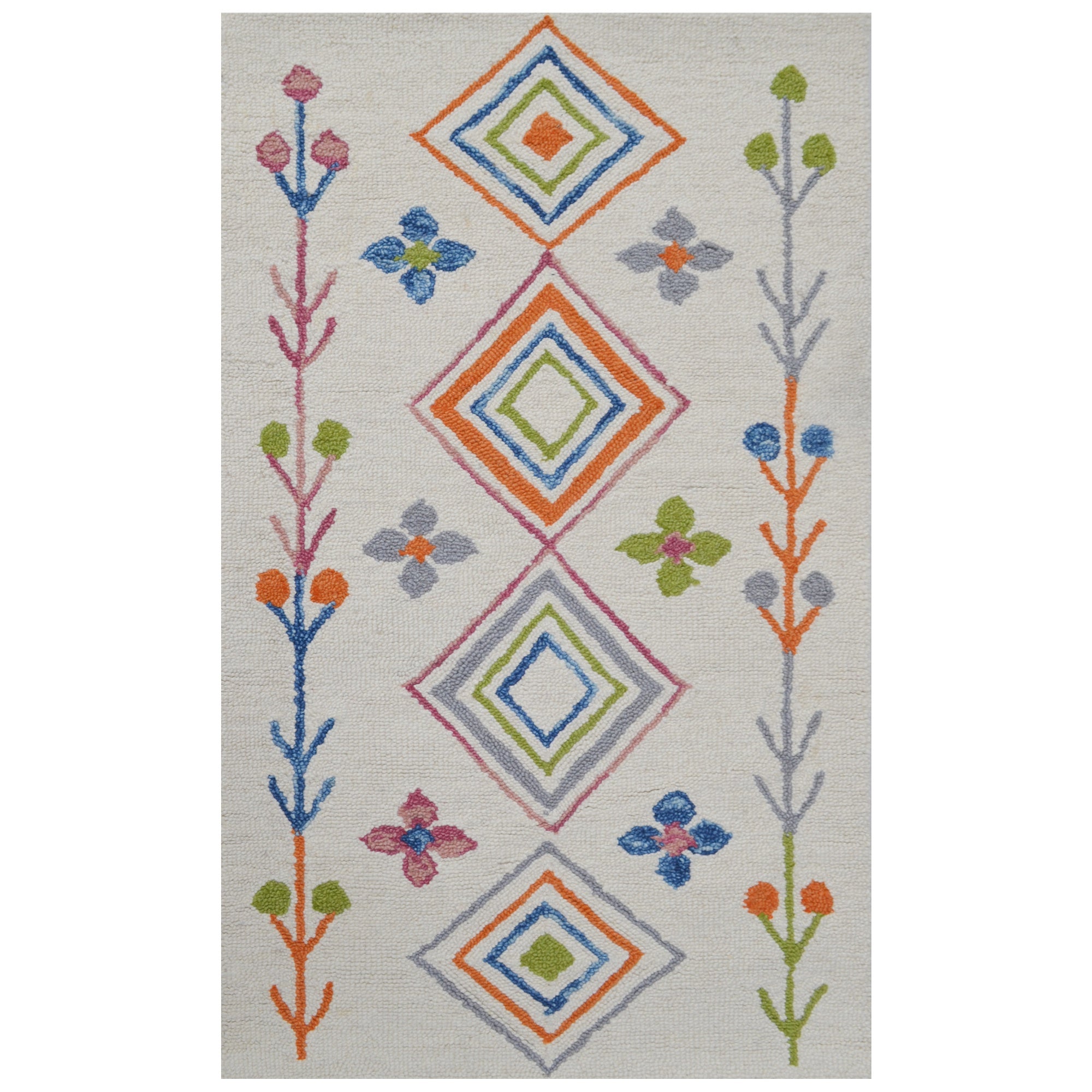Handtufted Wool Rug-Decotex 6451-Ivory/Multi-80X150cm