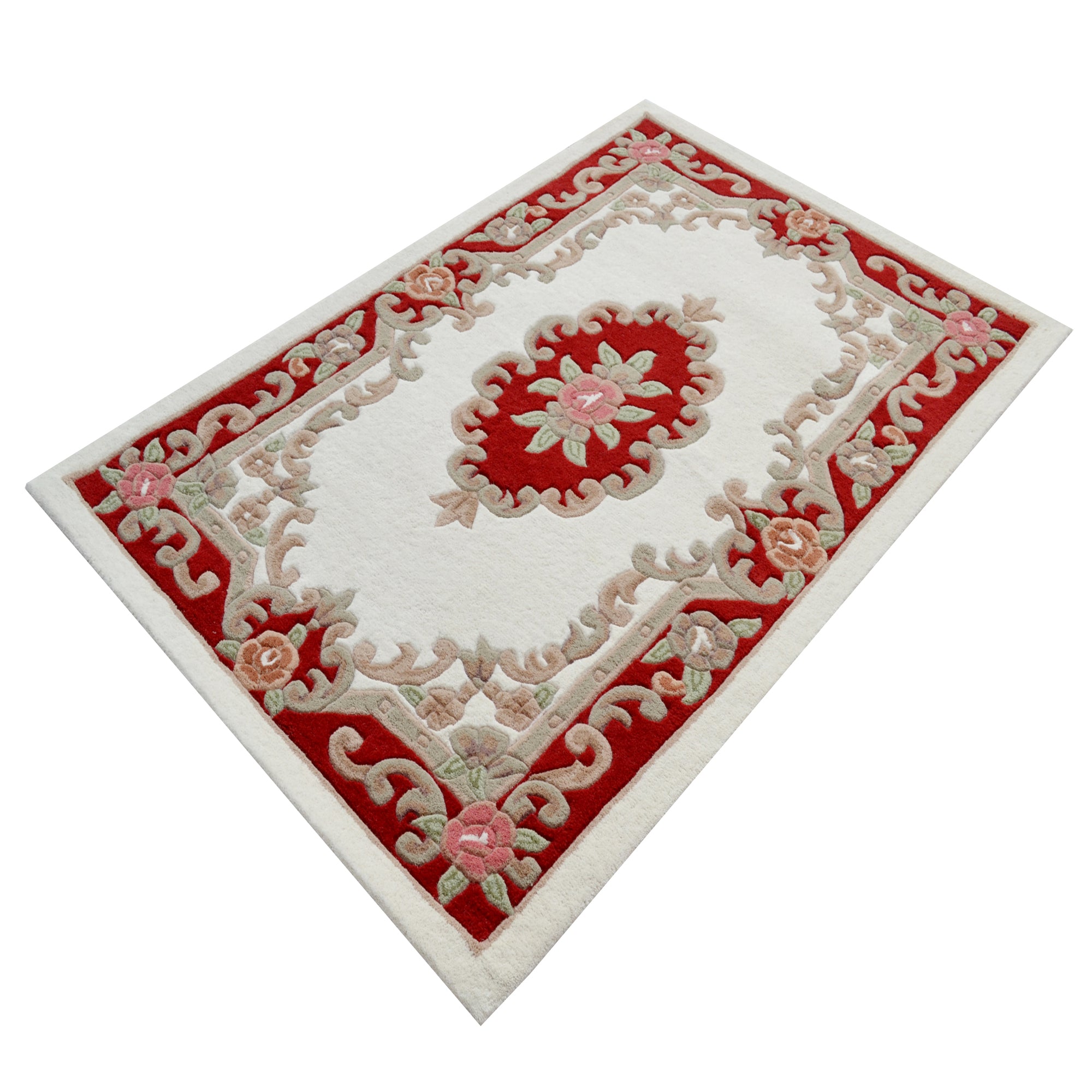 Traditional Handmade Wool Rug-Avolon-Ivory-Red