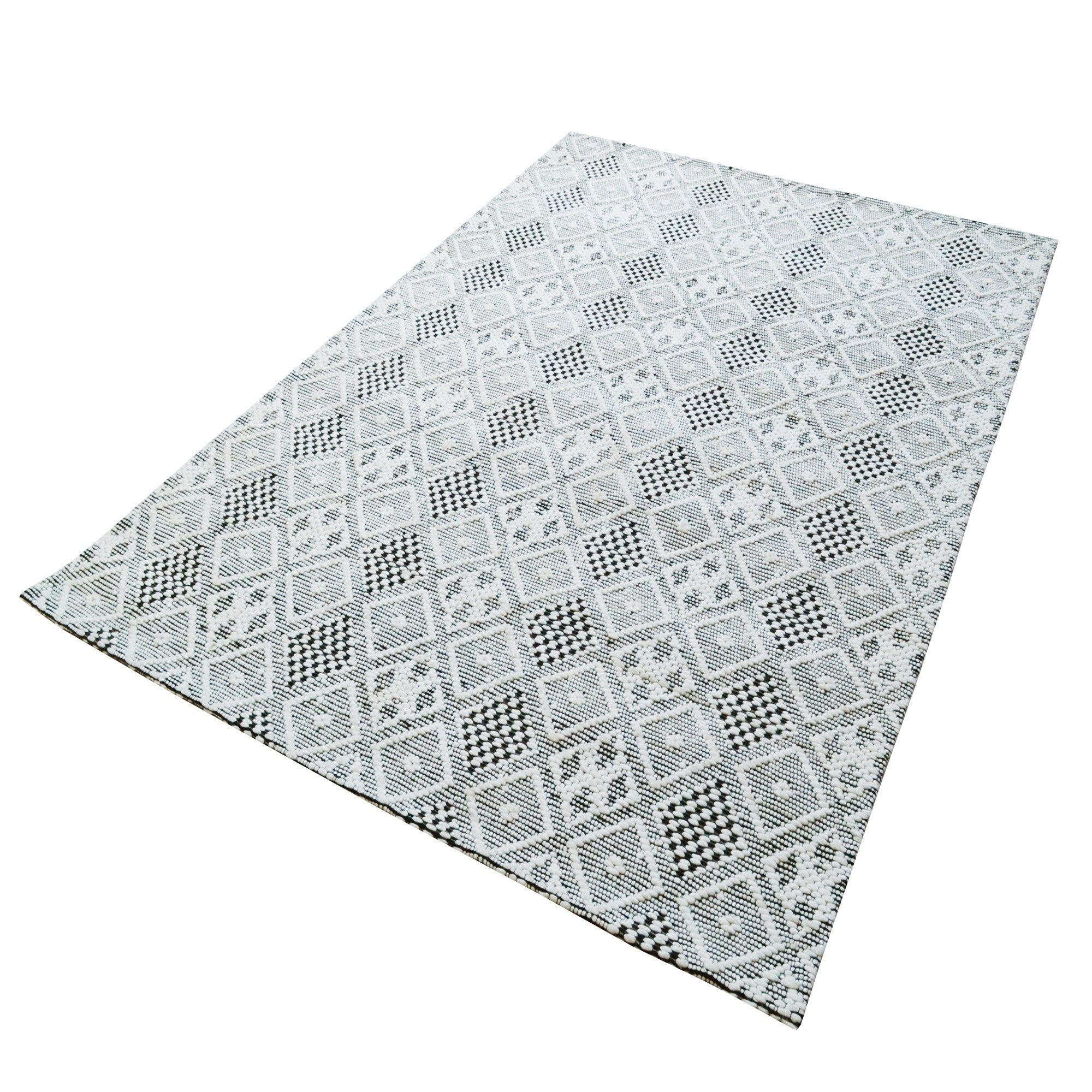 Handwoven Wool Rug-Miami 504-Ivory/Black-160x230cm
