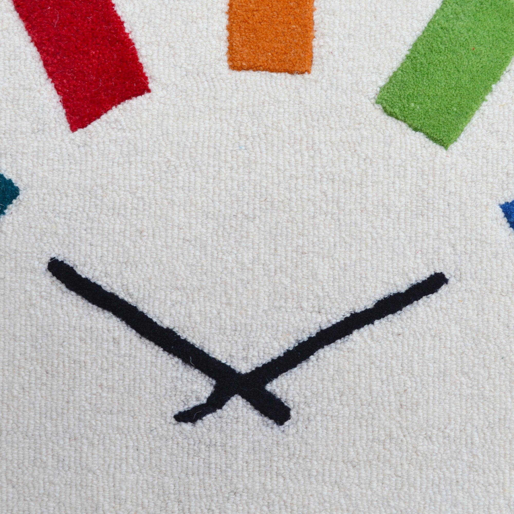 Handmade Kids Clock Wool Rug- Ivory/Multi-90x90cm