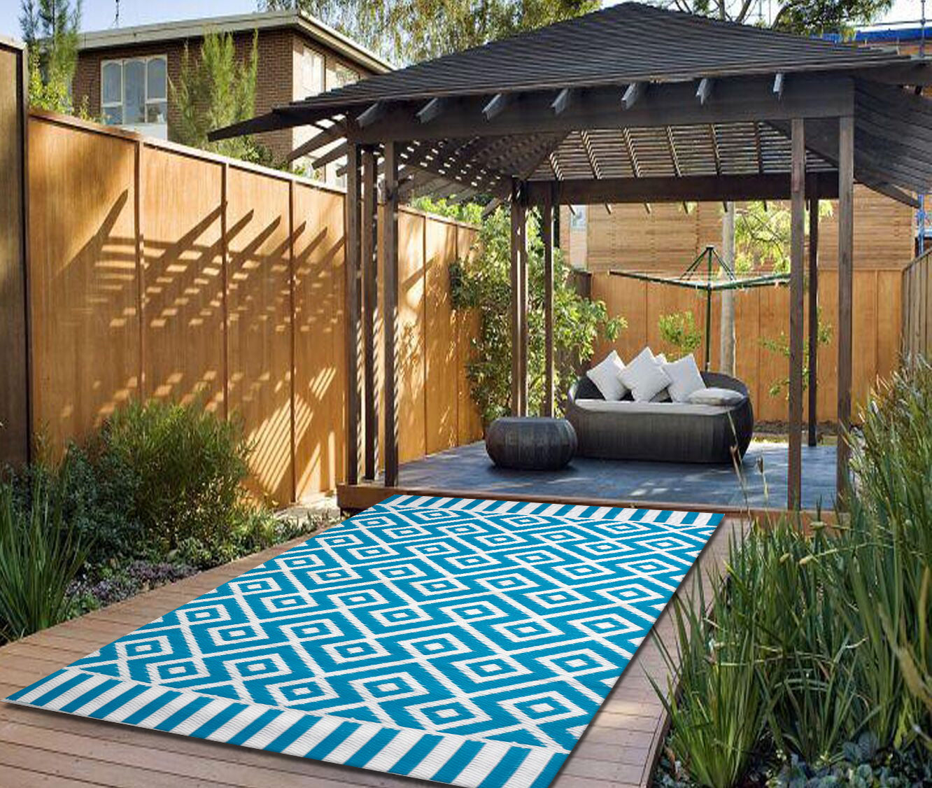 Reversible Indoor/Outdoor Mats - Chatai A002 - Aqua/White-120x170