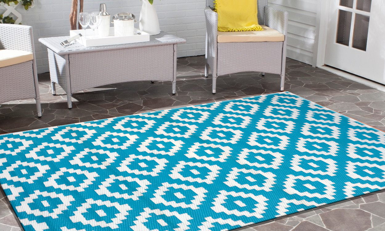 Reversible Indoor/Outdoor Mats - Chatai A004 - Aqua/White-120x170