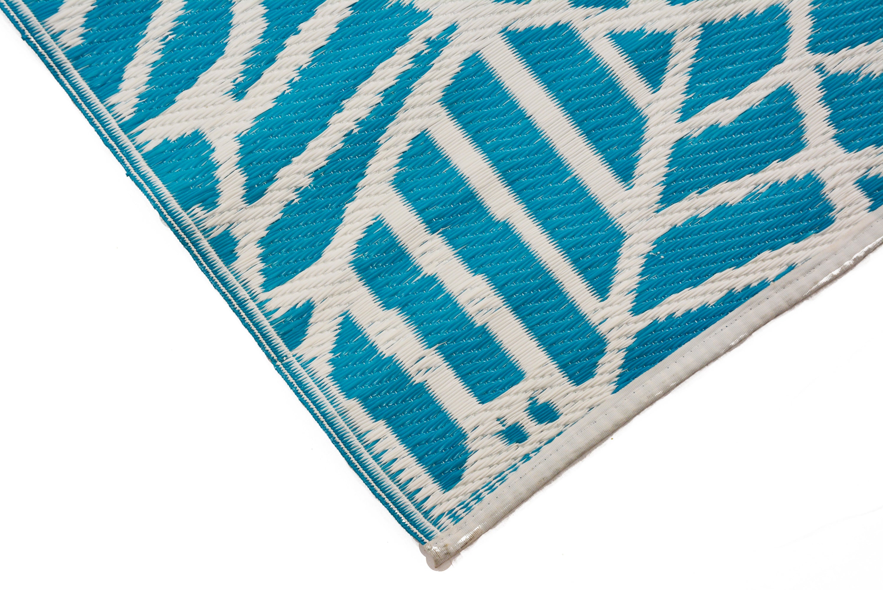 Reversible Indoor/Outdoor Mats - Chatai A006 - Aqua/White-120x170