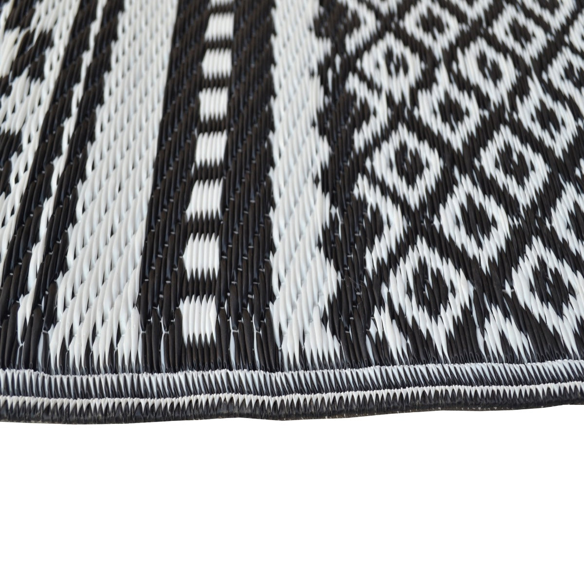 Reversible Outdoor Plastic Mat - Chatai Ellora-Black-White- 120x170cm
